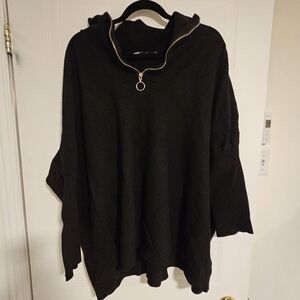 Quarter Zip Sweater womens size 2X Black Cozy plus size oversized Claire France